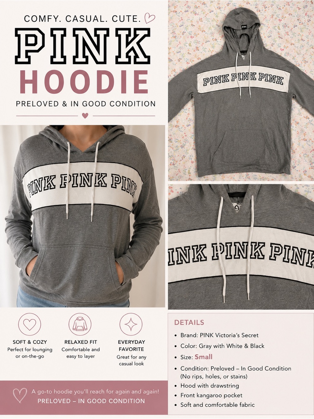 PINK Victoria’s Secret Hoodie – Preloved | Size Small